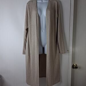 Lane Bryant Open Front Duster Cardigan Sweater Ribbed Knit Women's 14/16 Beige